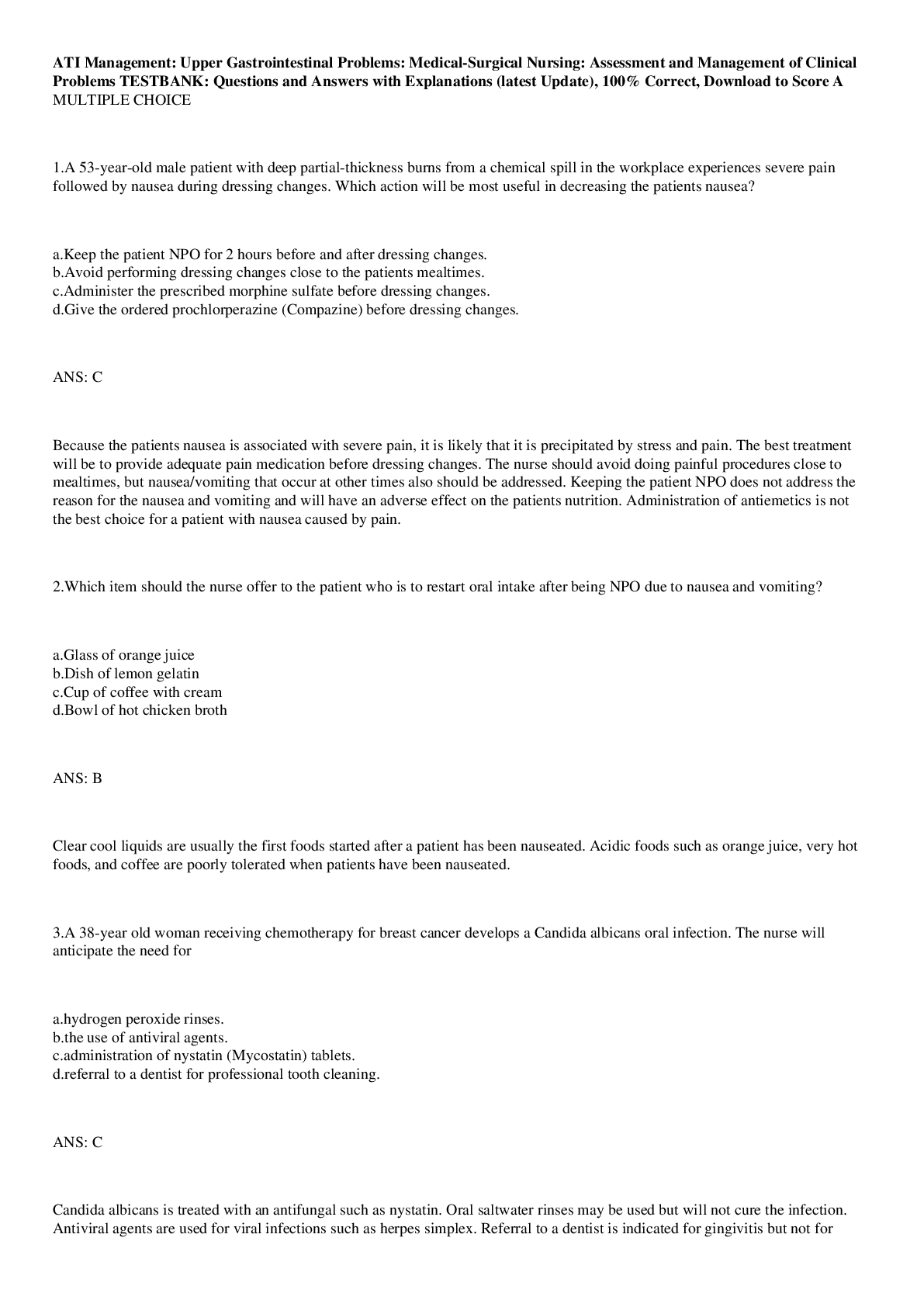 ATI Management Upper Gastrointestinal Problems MedicalSurgical